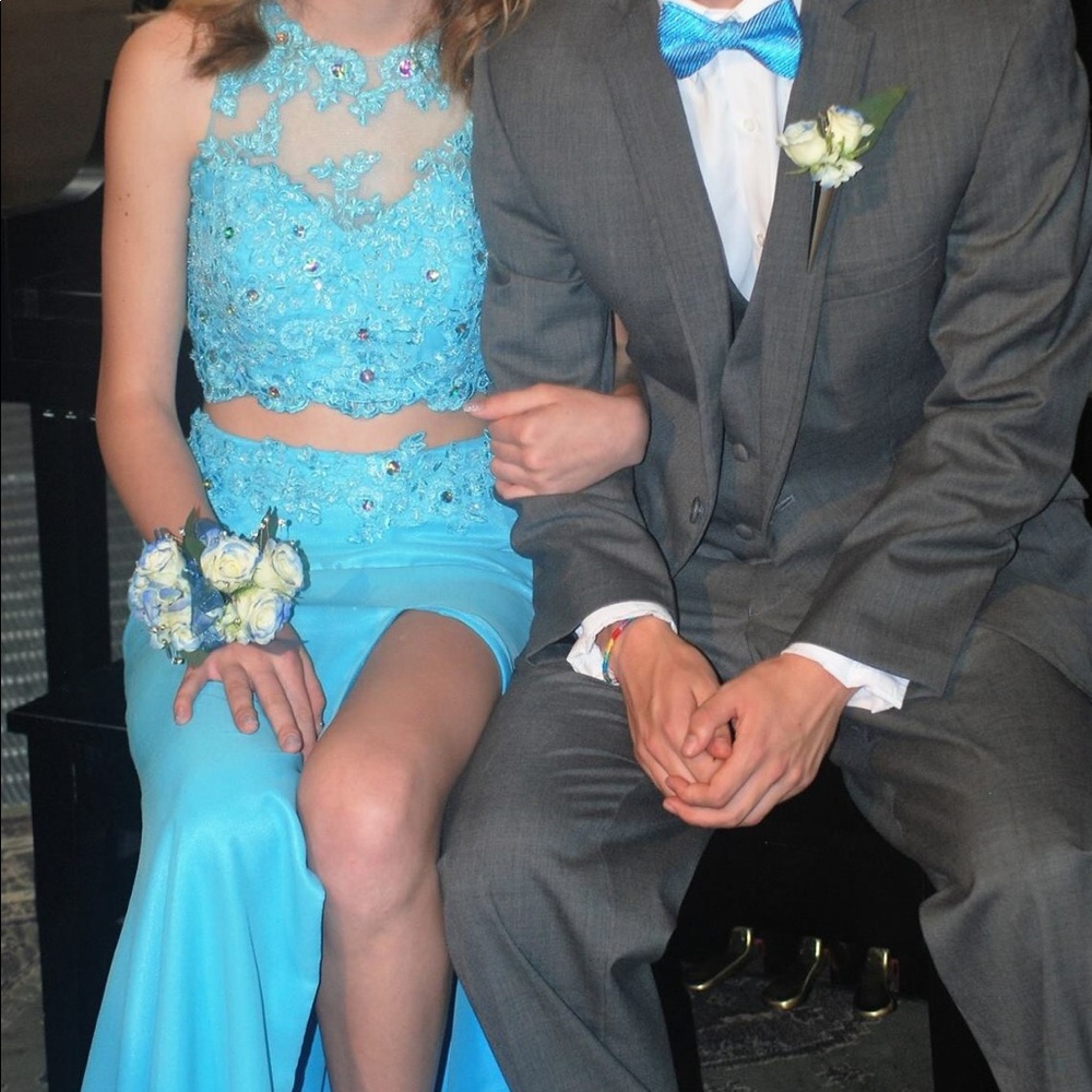 Blue two piece prom dress
